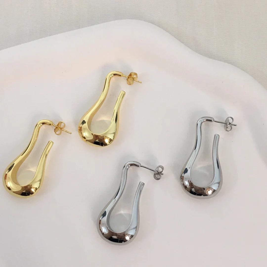 24 new French minimalist water drop long U-shaped earrings female niche design advanced face thin earrings