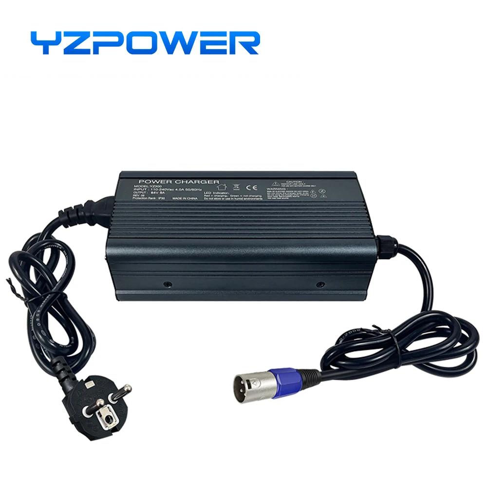 YZPOWER 84V 5A 20S Lithium Battery Charger For 72V Universal E-tools Fast Charging Helper With Output Plug With Cooling Fans