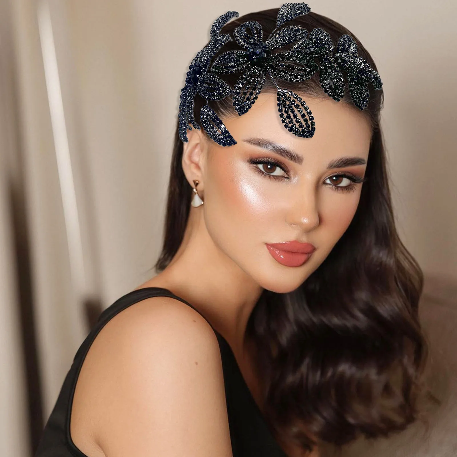 

DZ275 Black Bride Headpiece Trendy Rhinestone Ballroom Hairwear Handmade Wedding Headband Women Party Banquet Hair Accessories