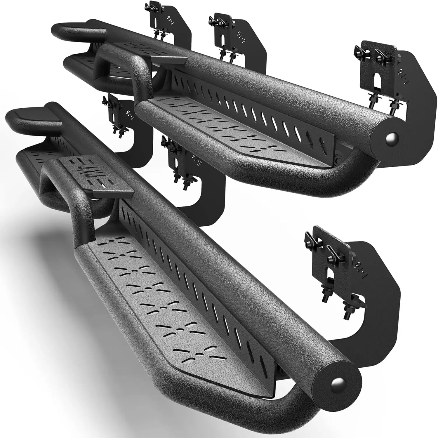 Two-Raised Step Running Boards for 2004-2008 Ford F150 Crew Cab, Heavy-Duty Steel, Black, Two-Stairs Design for Easy Access