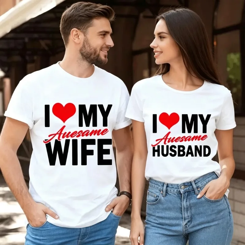 I Love My Awesome Wife Husband T Shirts Women Men Honeymoon Couple Outfits Dating Couples Anniversary Gifts Tee