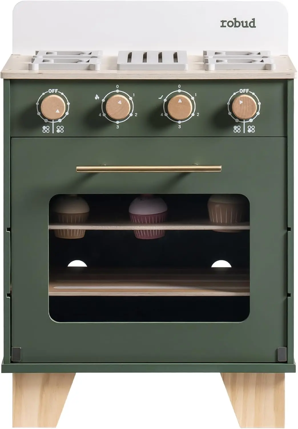 Robud Vintage Wooden Toy Kitchen Oven For Kids, Pretend Play Oven With Push-Pull Baking Tray, Realistic Sound Effects, Ideal