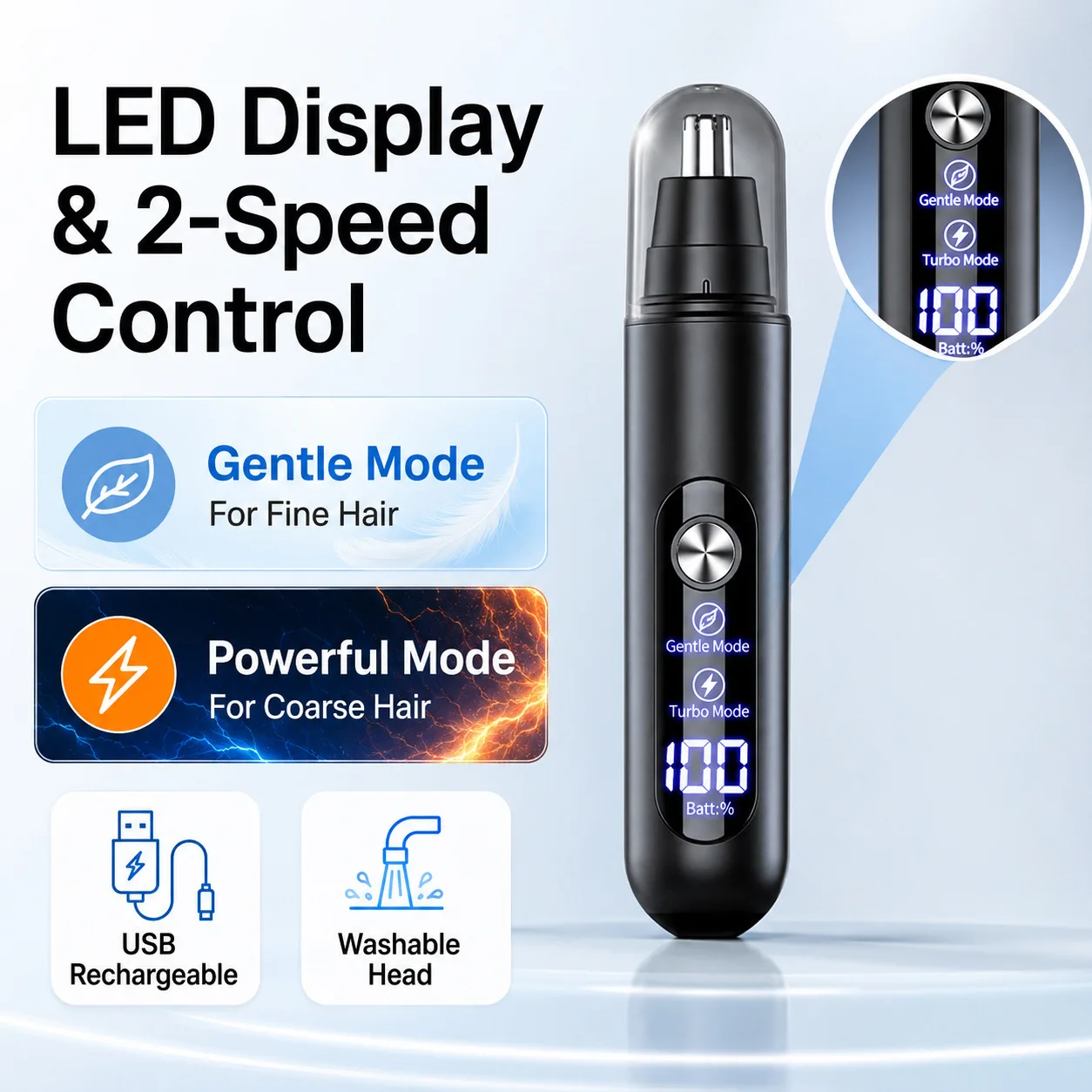 Elektrischer Nasenhaartrimmer, USB wiederaufladbar, Nasen-, Ohren- und Augenbrauen-Trimmer, Dual-Speed, wasserdicht, schmerzlos, für Männer und Frauen – Detail 7