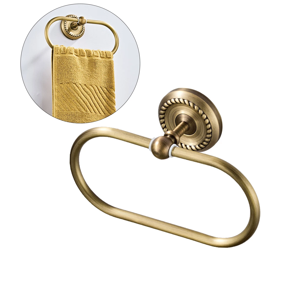 

Oval Towel Ring Bathroom Rack Black Brass Wall Mount Hand Hanger Kitchen Hotel Retro Durable Copper Storage