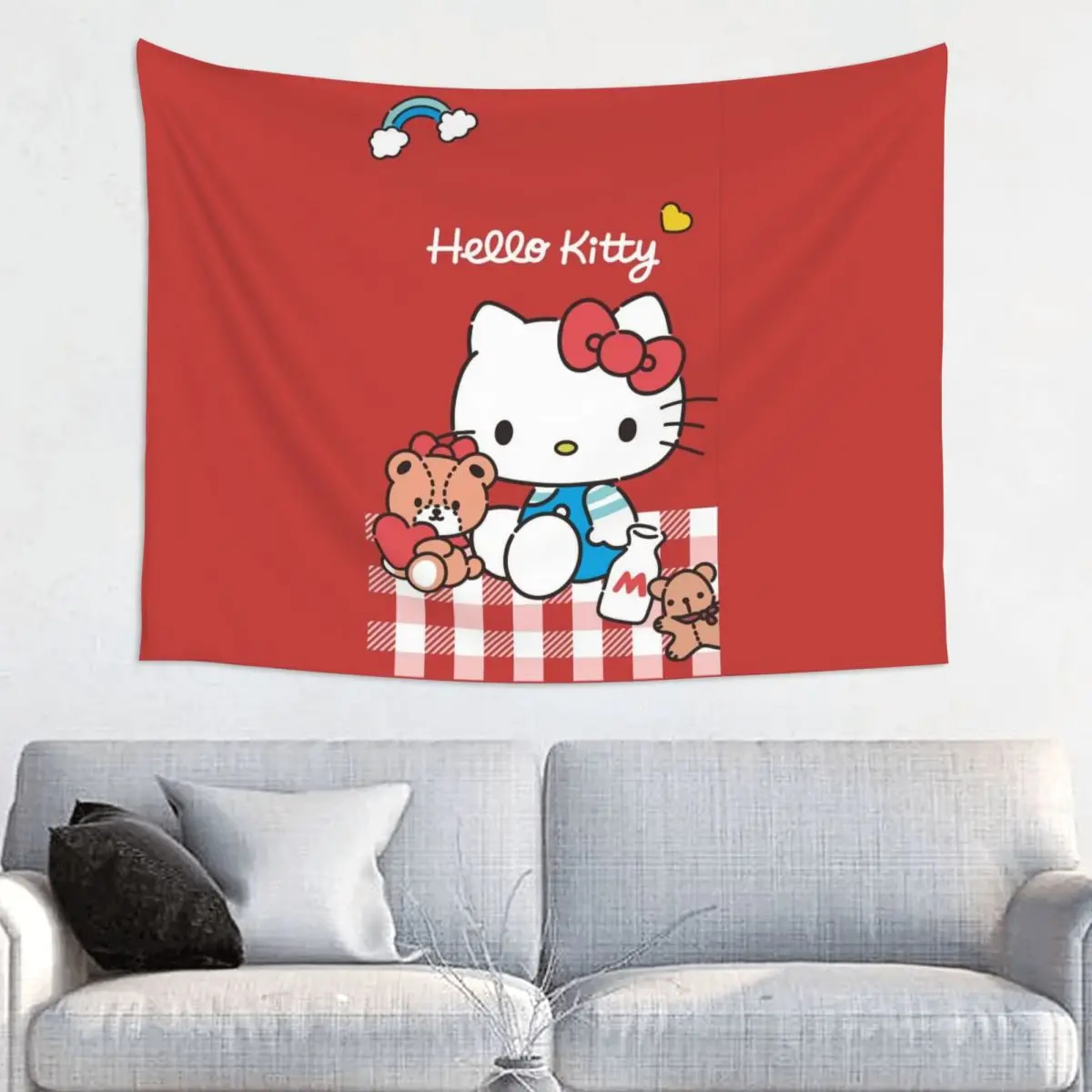 Custom Hello Kitty Anime Tapestries for Living Room Hippie Wall Hanging Tapestry Home Decoration