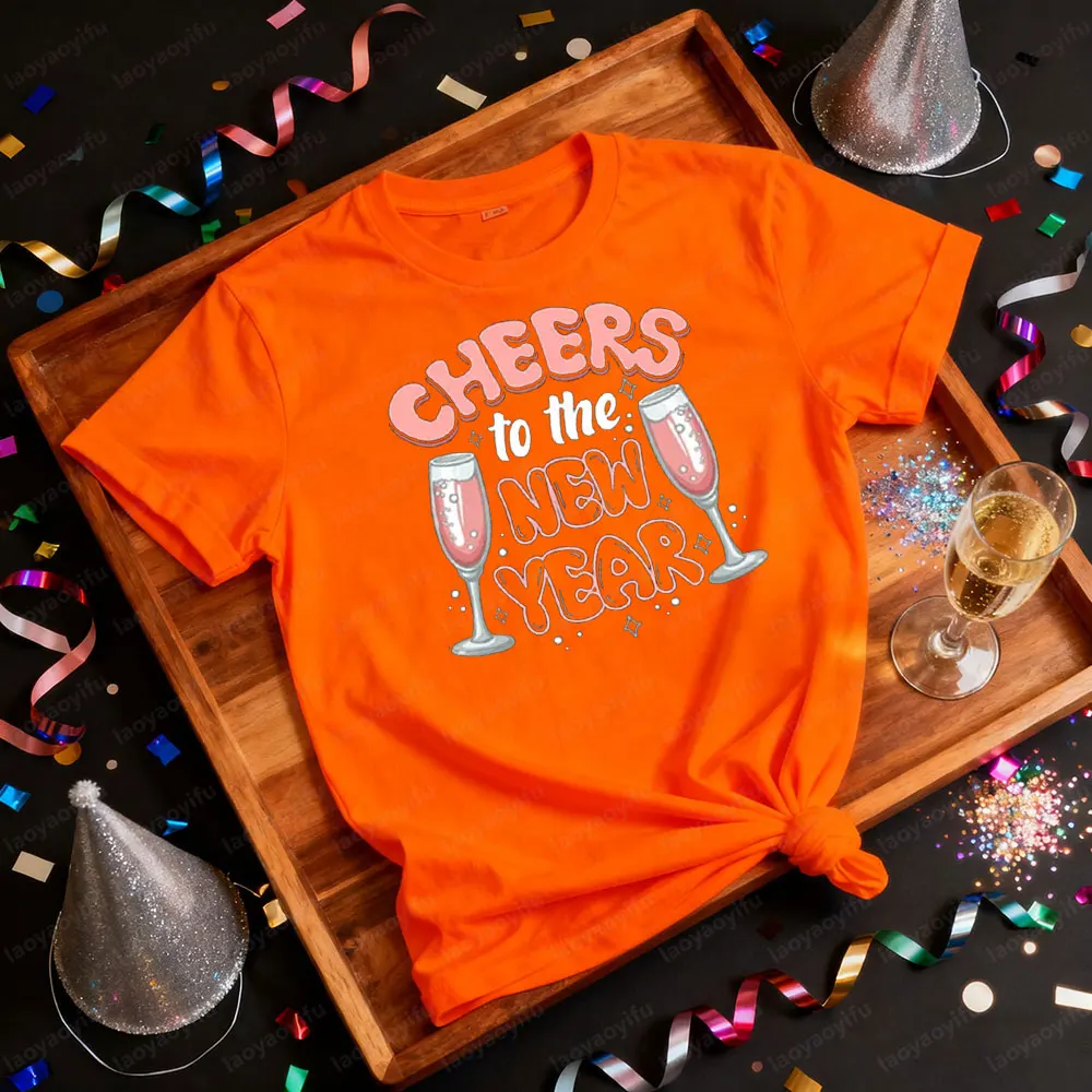 Saluti alla nuova camicia Felice anno nuovo Camicie da festa Famiglia abbinata per le vacanze Maglietta da donna Moda Casual Streetwear Top in cotone