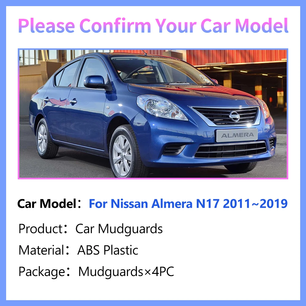 Car Mudguards for Nissan Almera Sunny Latio Versa N17 2011~2019 Rear Fender Mud Flap Splash Guard Auto Exterior Parts Accessorie