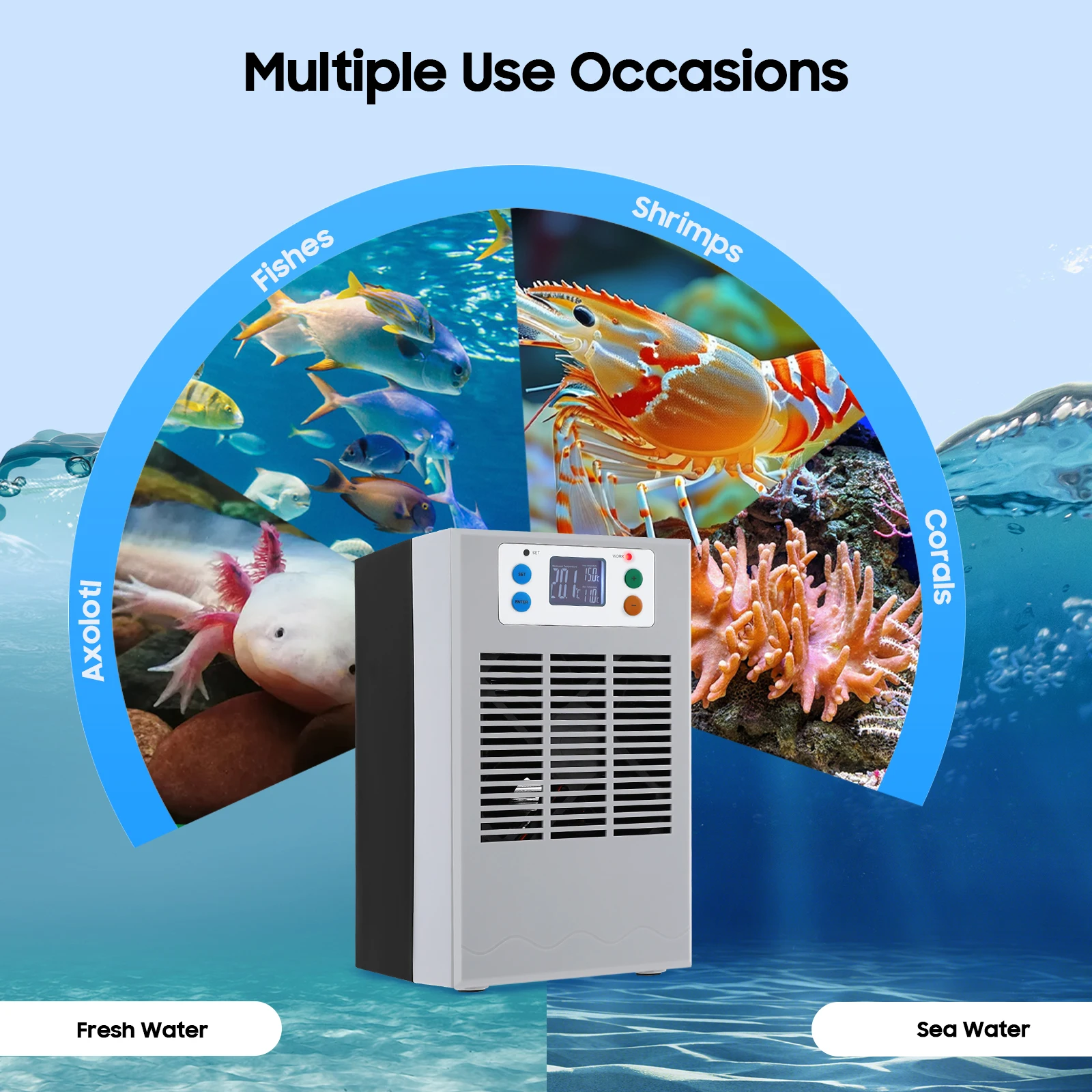 

Aquarium Water Chiller 30L Capacity Low Noise Cooling System Digital Display Temperature Control for Fish Tank/Aquaponics