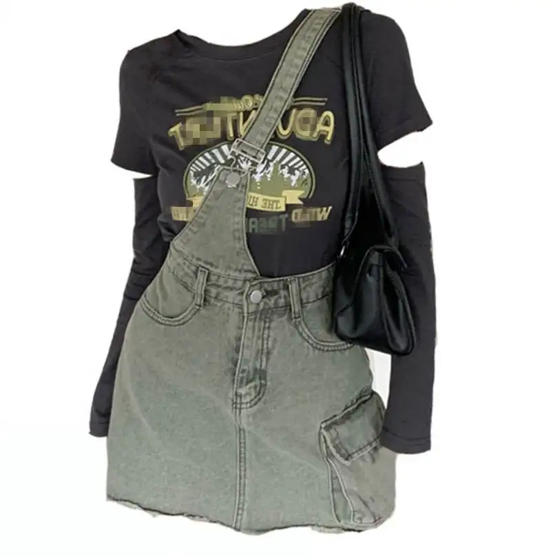 

plus Size Women's T-irt And Denim Skirt Set Slimming Trendy Streetwear Synthetic Fiber round Ne ort Sve Four Seasons