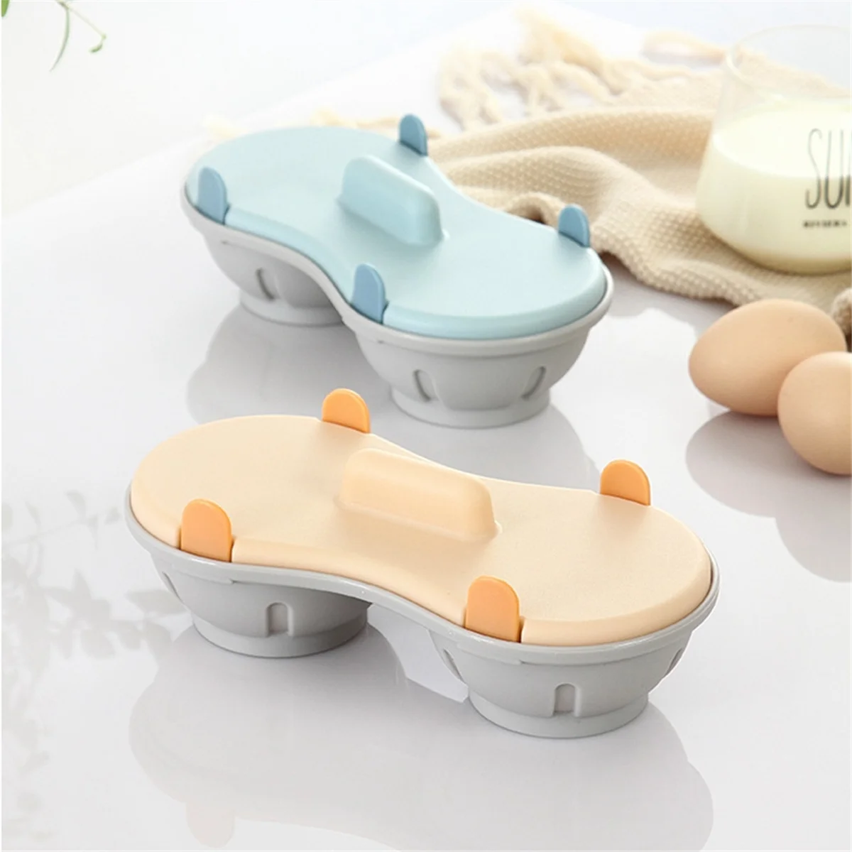 2 SZTUKI Kuchenka mikrofalowa do gotowania jajek z 2 wnękami Silikonowa kuchenka do gotowania jajek na gotowane jajka i jajka na gotowanie w kuchni, A