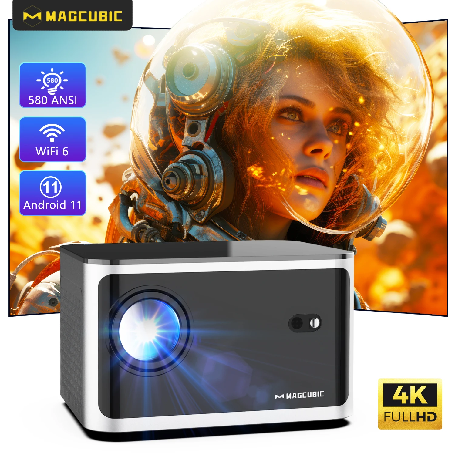 Magcubic HY350 Heimkino-Projektor Native 1080P Full HD 4K Dekodierung 580 ANSI Allwinner H713 Quad-Core 2GB 32GB Sprachsteuerung