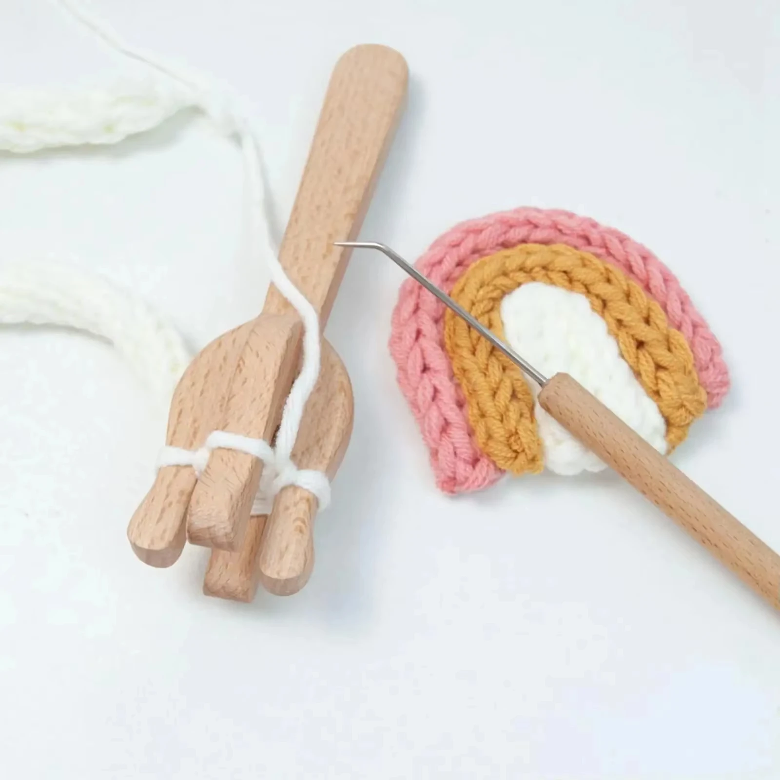 2 unids/set Kit de tenedor y aguja para tejer a mano de madera herramienta de cordón antiguo aguja para tejer tenedor Lucet de madera