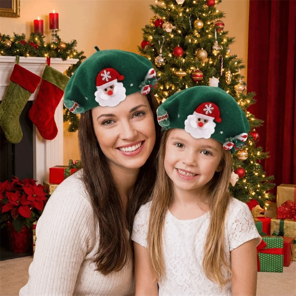 Fashion Solid Color Christmas Beret Christmas Tree Korean Style Santa Claus Beret Wool Star Xmas Painter Hat Winter
