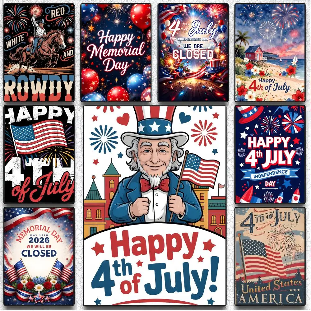 Patriotic Holiday T-The Fourth of July USA Poster Artistic Wall Decor Indoor Outdoor Home Ornament for Collectors