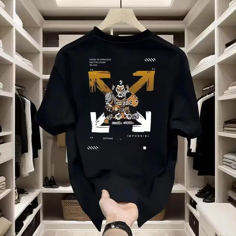 2026 Summer Men's Cotton T-shirt Luxury Printed Round Neck Top Pattern Short Sleeve Hip Hop T-shirt Women's Summer