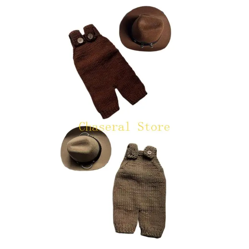 

E7CE Baby Photography Props Western Cowboy Costume with Hat Resistant to Wear Machine Washable Family Interaction Experience