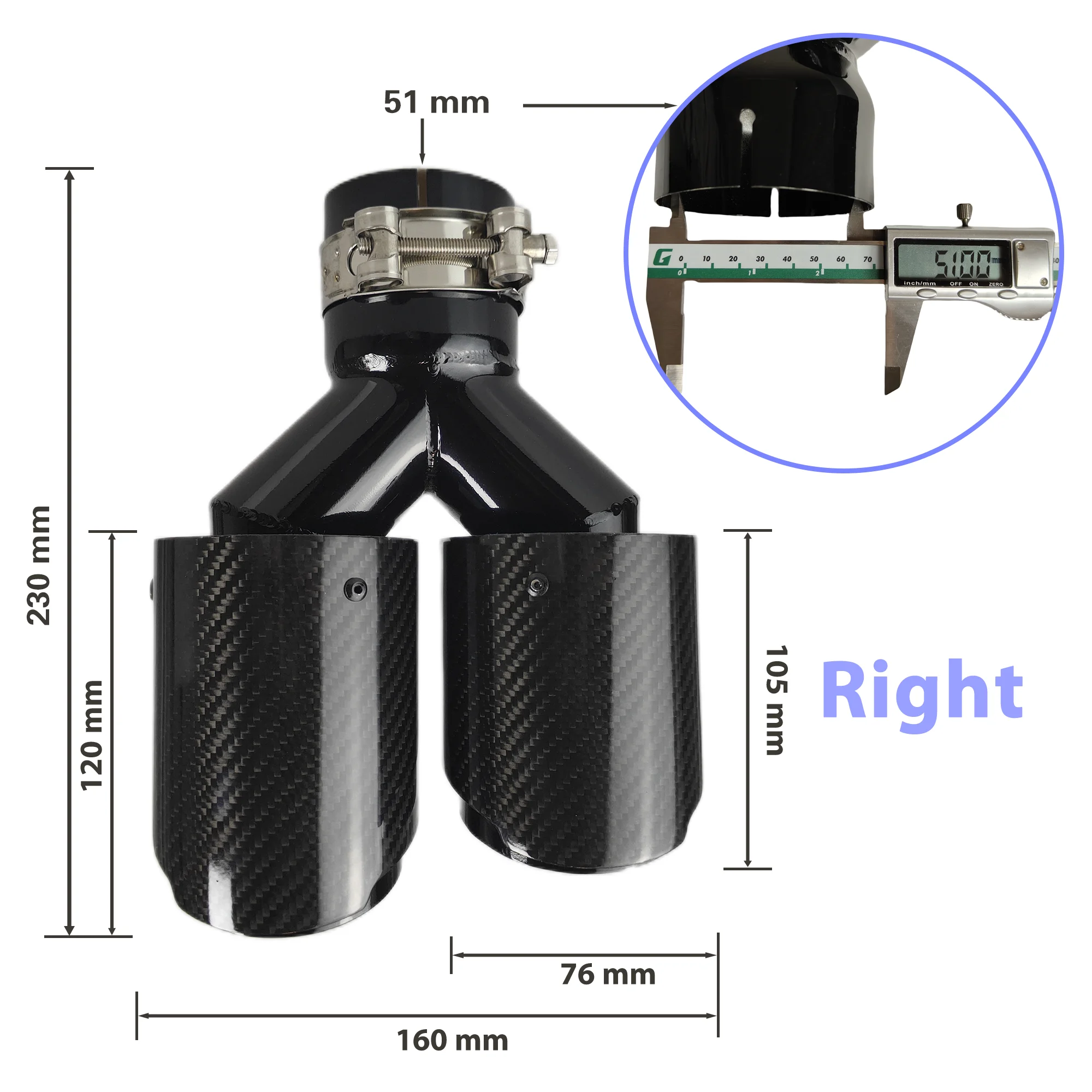 Car Carbon Fiber Glossy Muffler Tip Y Shape Double Exit Exhaust Pipe Mufflers Nozzle Decoration Universal Stainless Black image 3