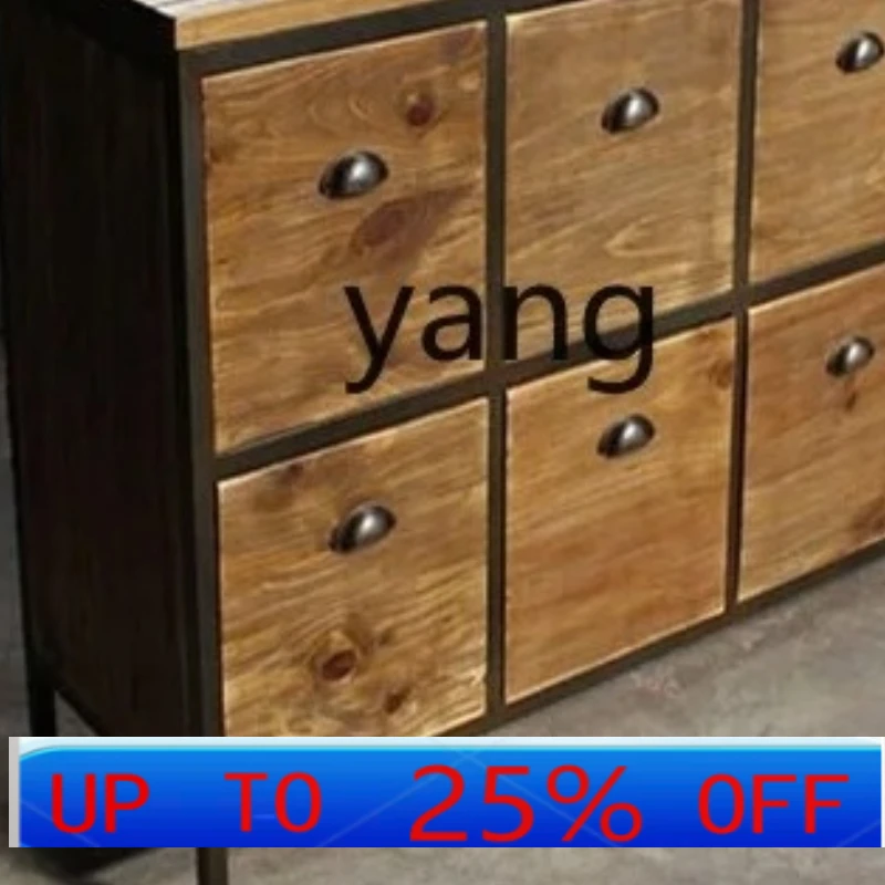 

LMM American Style Iron Art Vintage Entryway Cabinet Storage Cabinet Solid Wood Tea Sideboard