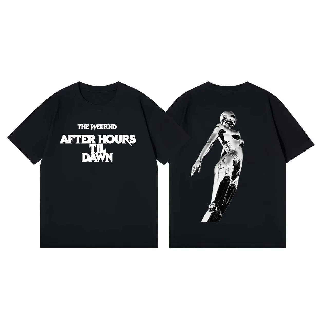 2026 Summer Loose Graphic Cotton T‑Shirt For Adults Retro Singer Cyber Figure Multi Text Double Sided Print Short Sleeve Tee