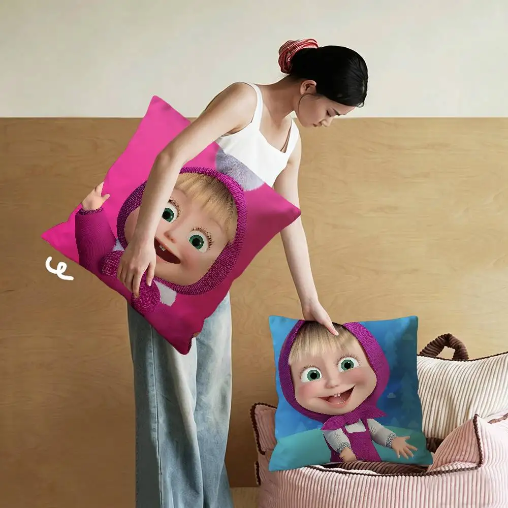 M-Masha And B-Bears Office Cushion Pillowcase Car Cushion Cover45X45CM Lumbar Pillowcase Sofa Pillowcover