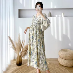 Fdfklak-Robe de grossesse florale à manches longues pour femmes enceintes, vêtements d'allaitement, printemps, été, 2022