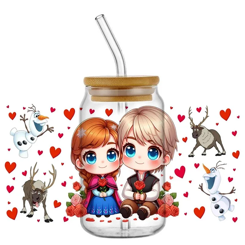 

New Princess Prince Couple Cartoon UV DTF Cup Wrap For 16oz Libbey Coffee Glass Can Cup Couple commemorative stickers