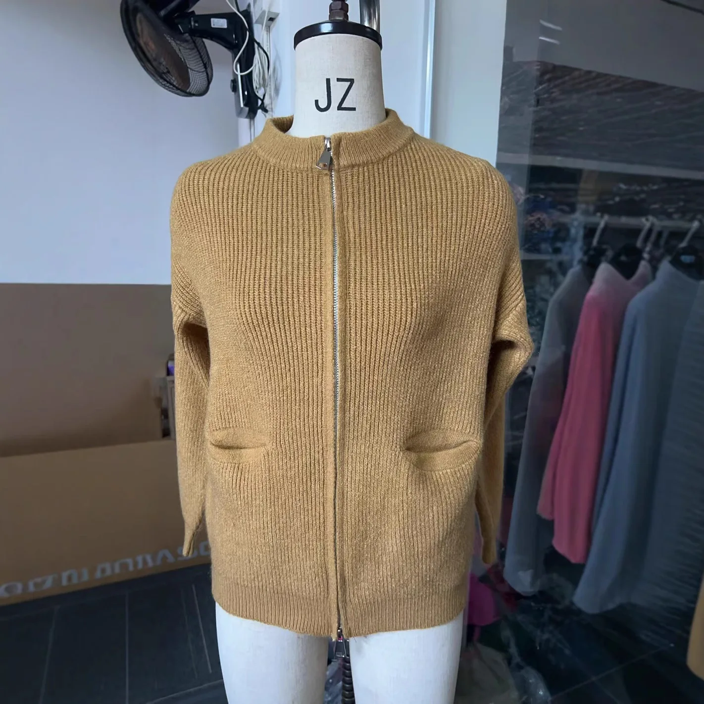 Autumn Winter Solid Zip-Up Pocket Knit Cardigan Women's