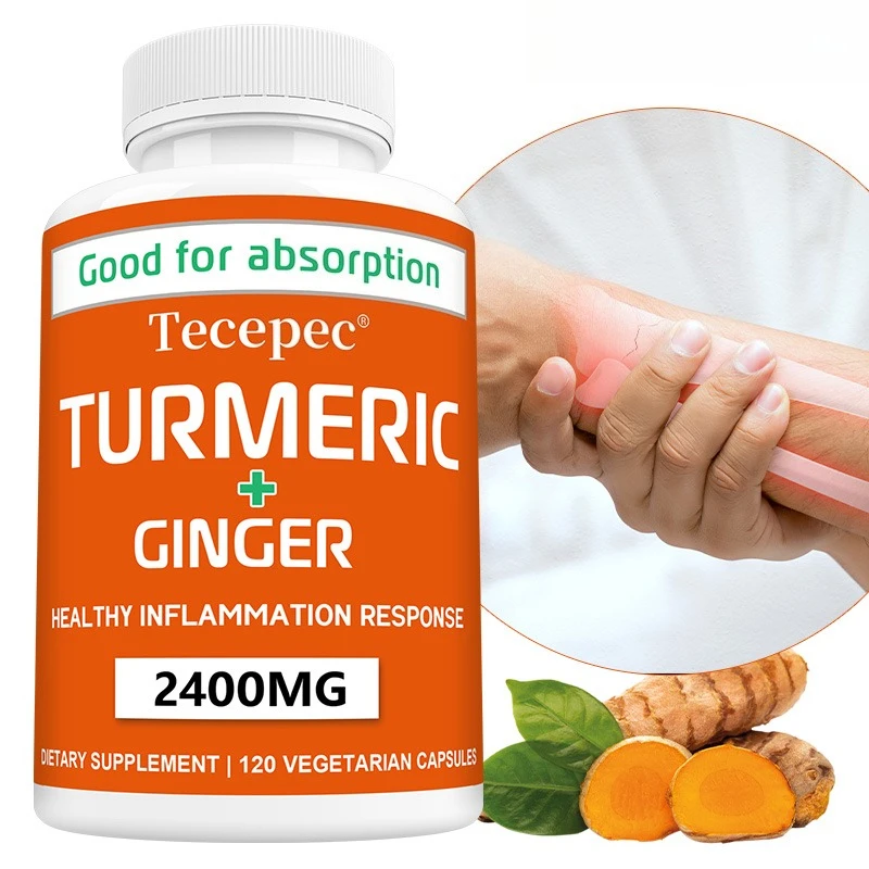 

Куркума для куркумы с черным перцем и имбирем, высокая прочность, 2400 мг, повышенное впитывание, добавка для поддержки суставов, 120 капсул