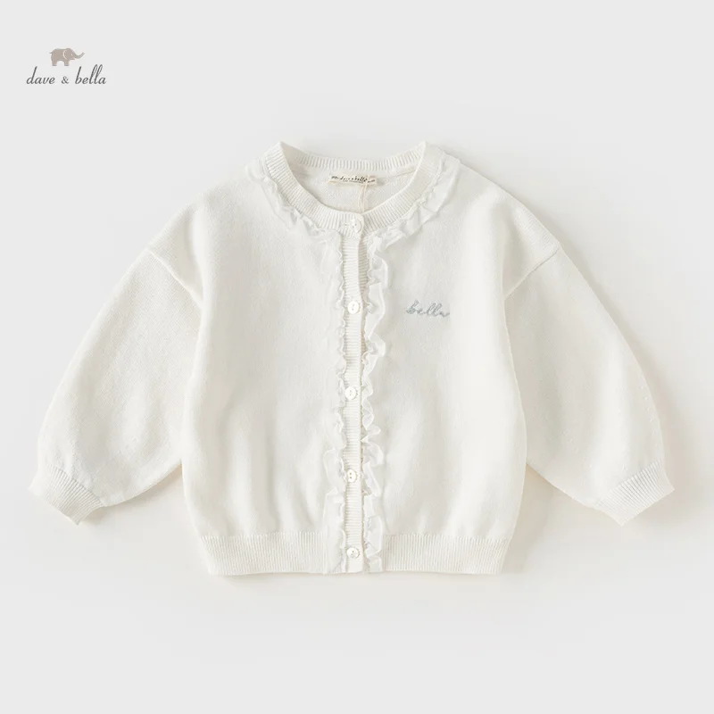 

Dave Bella White Girls Sweaters Kids Cardigans Solid O-Neck Spring Sweater Baby Kids Cardigans Coat Childrens Clothing DB1248235