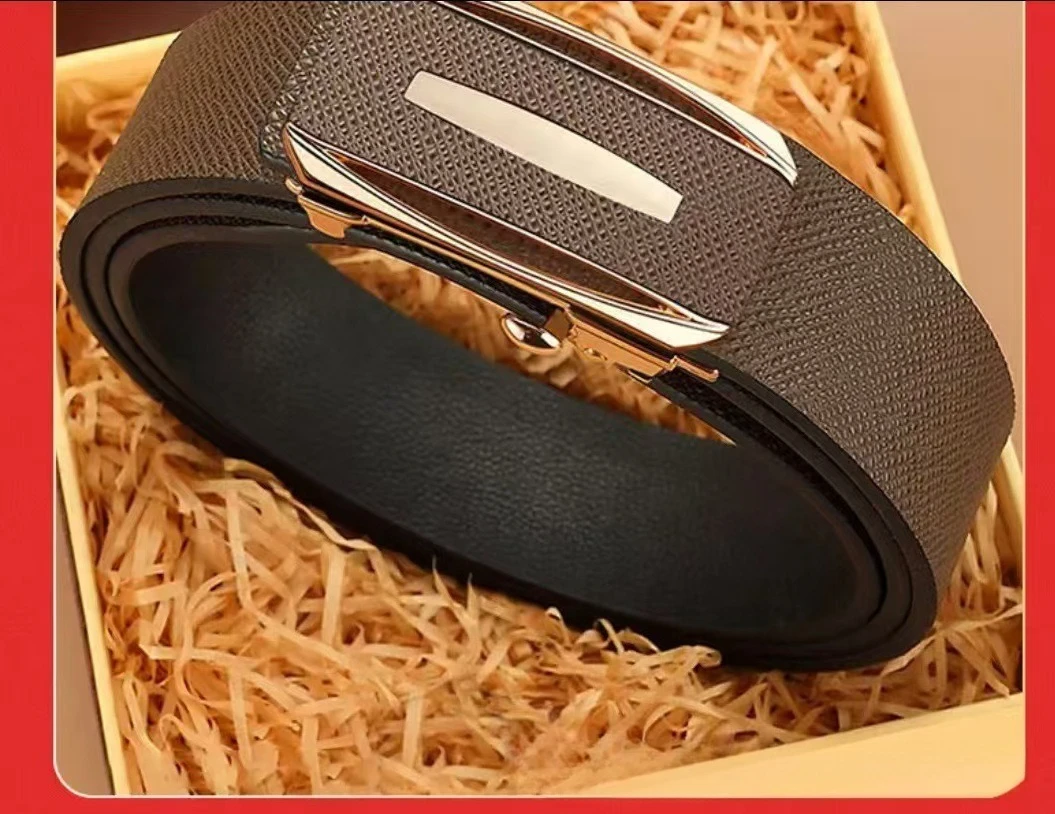 Cinturón de hombre con hebilla automática sin dientes, correa ajustable de piel de vaca 100% auténtica para hombre, cinturón Formal informal