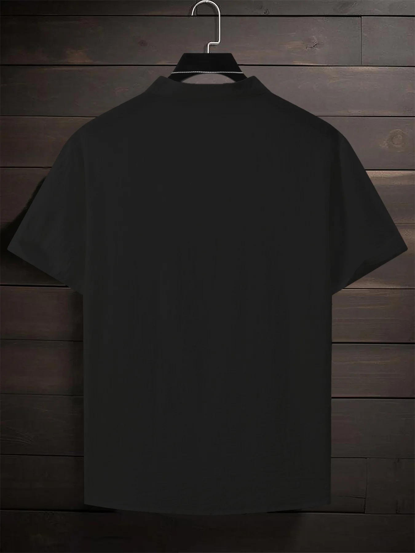 2025 Summer New Design for European Men's Pure Color Casual Standing Collar Half-Closed Buttoned Cotton Men's Short-Sleeved Shir