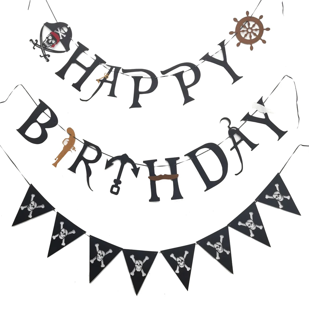 1 Beutel Vliesstoff Alles Gute zum Geburtstag Piratenbanner Totenkopf Piratenflagge Wimpelkette Geburtstagsfeier Feier Party-Dekoration im Freien