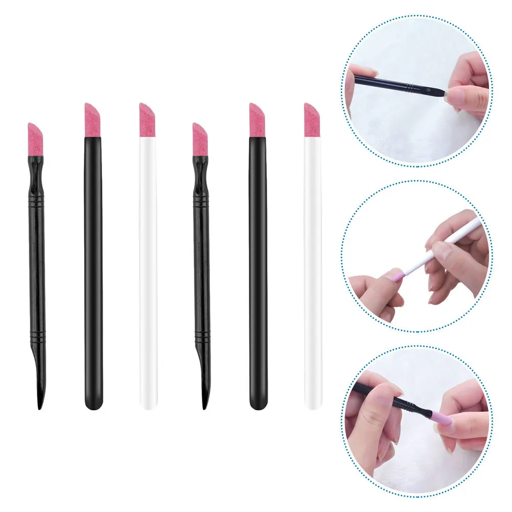 6pcs Ceramic Stick Pen One-Headed Nail Cuticle Remover Trimmer File For Natural False Nails Manicure Tool Nail Art Grinding