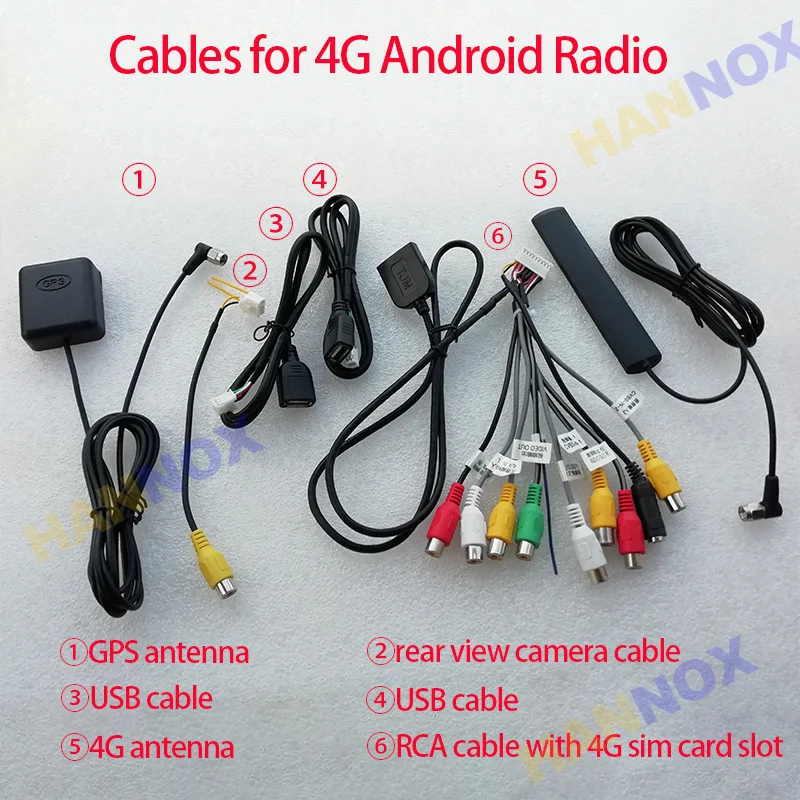 Android Car Radio Multimedia DVD Player Stereo RCA Output Cable Wire WIFI 4G SIM Slot Aux-in-out Subwoofer Mic GPS Antenna