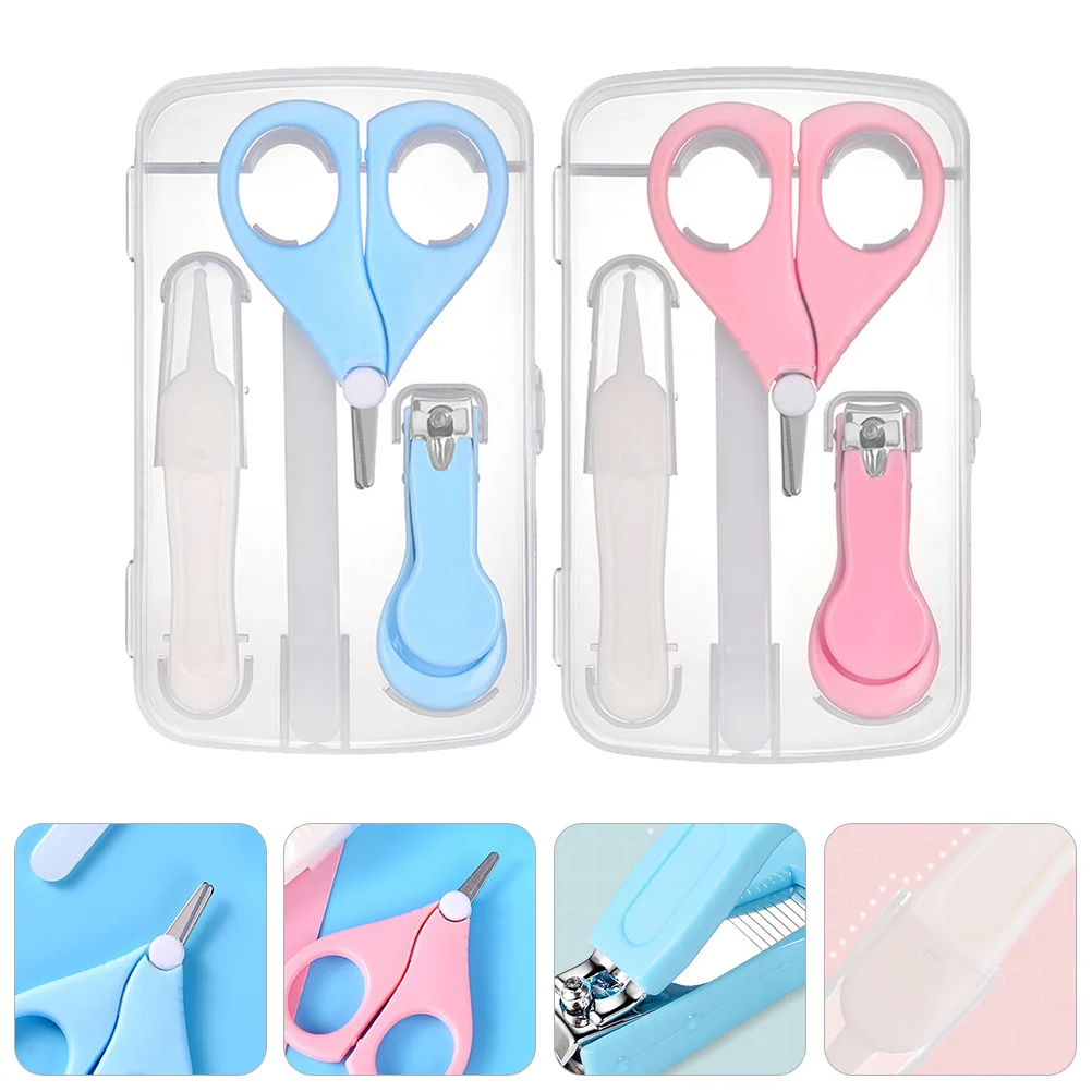 

2Sets Baby Nail Clipper Kit Infant Pedicure Set Manicure Scissors Tweezers Storage Case Safe Newborn Nail Grooming Kit