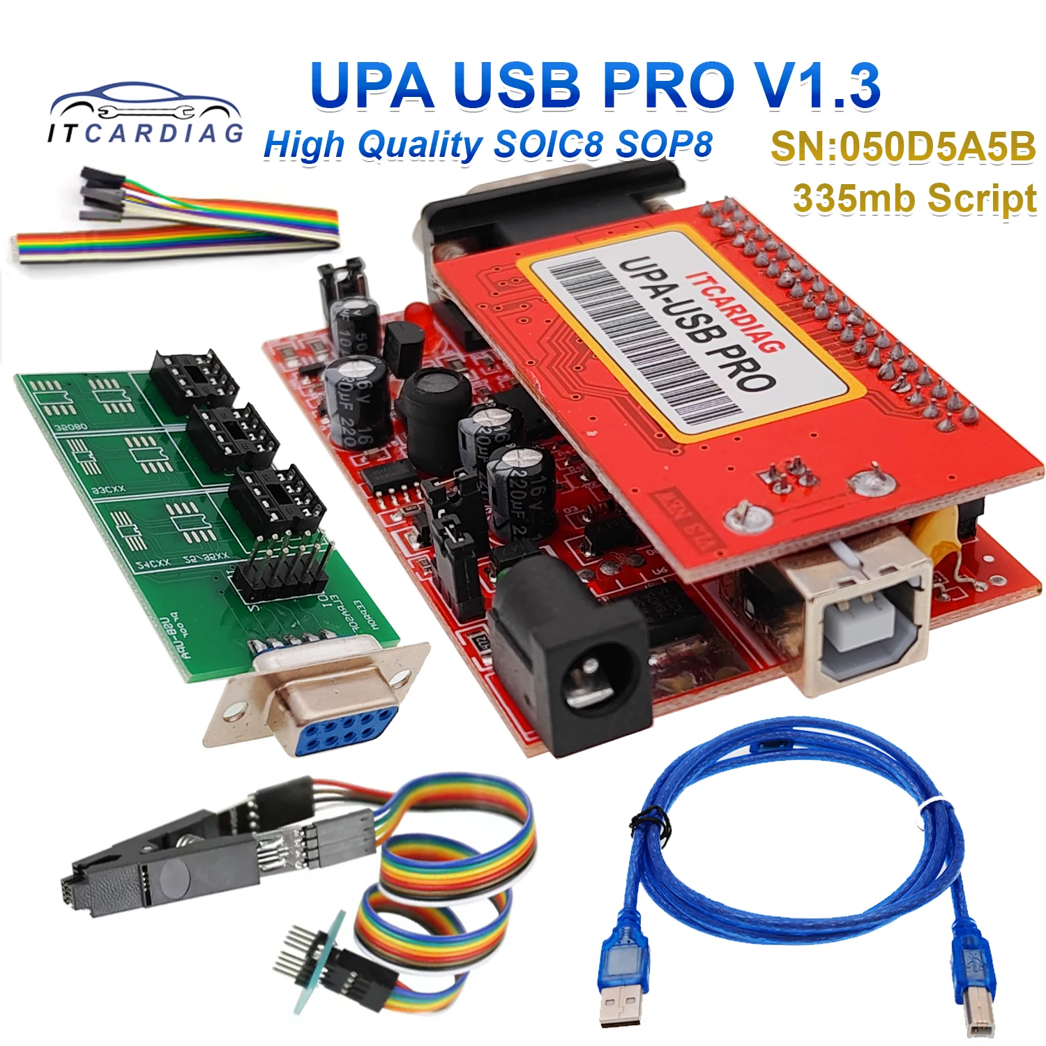 ITCARDIAG UPA USB V1.3 Pro Full Script SN:050D5A5B ECU Chip Tunning with High Quality SOIC8 SOP8 Test Clip ECU Programmer