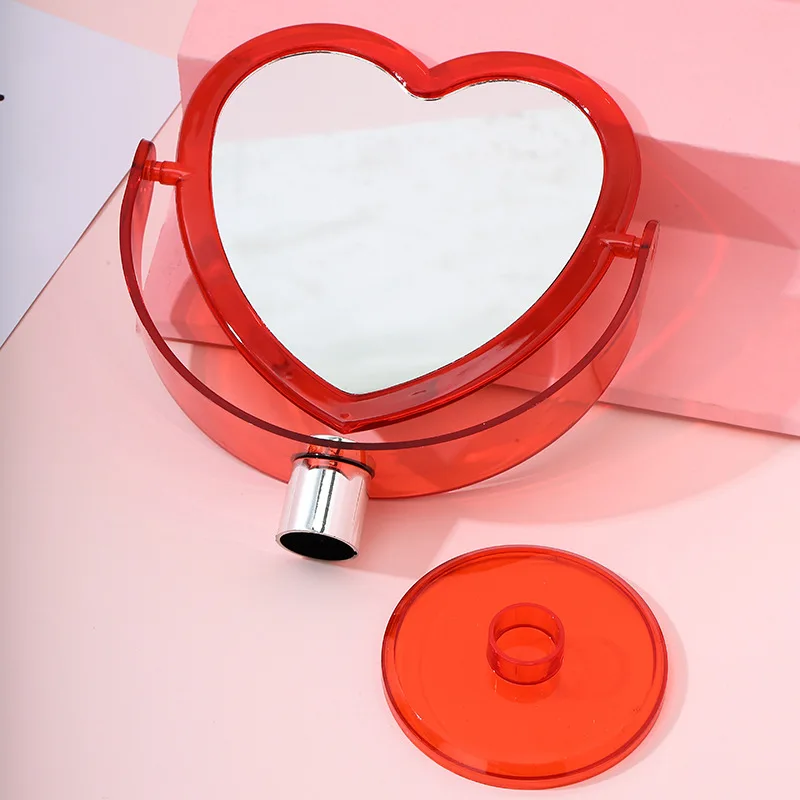 Korean Style Heart Shaped Cosmetic Mirror Acrylic Base Makeup Mirror Rotatable Home Bedroom Desktop Vanity Mirror for Women