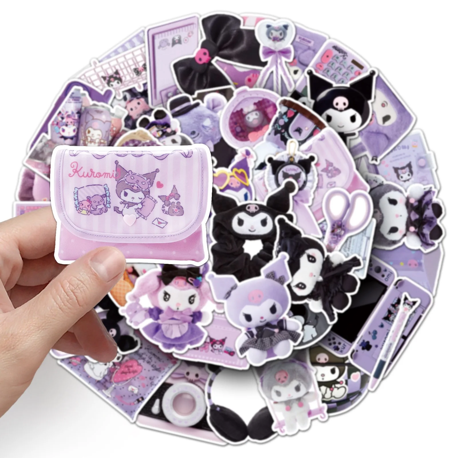 10/50 Uds. Pegatinas moradas Sanrio Kuromi, calcomanías de grafiti estéticas bonitas, juguete para regalo para niños, bricolaje, teléfono, guitarra, cuaderno, nevera, monopatín
