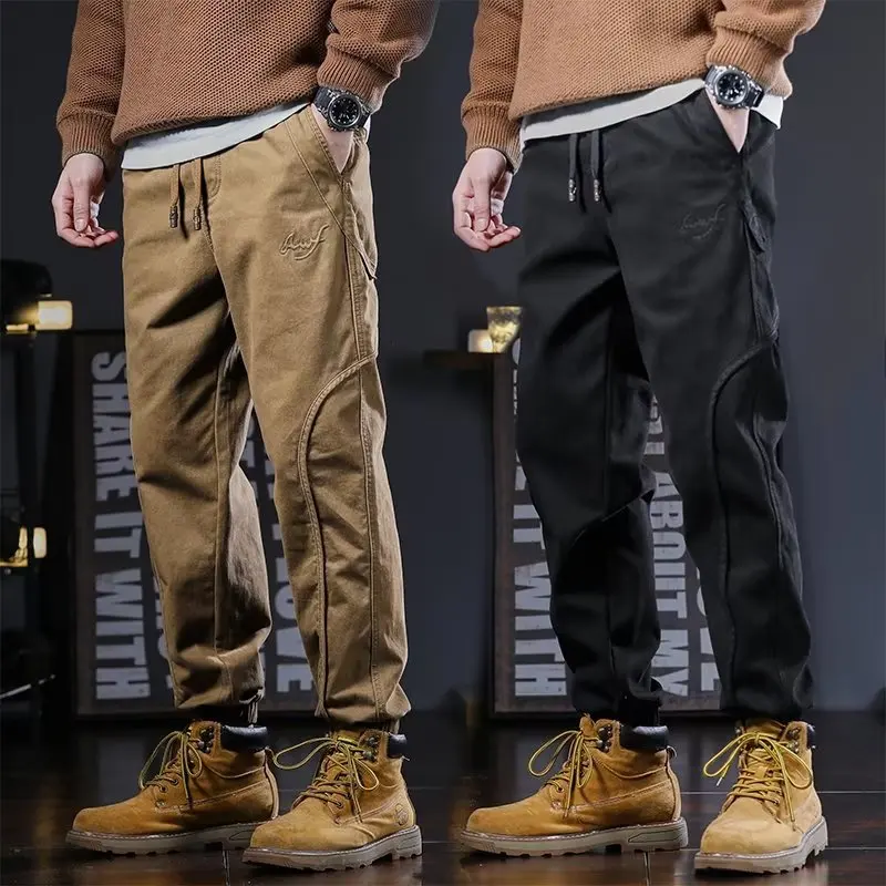 

Retro American Work Trousers Men's Loose Straight Leg Wear Resistant Casual Pants Spring Autumn Wide Leg Cuffed Harlan Pants