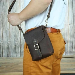 Top layer Cowhide Cross Body Bag Mini Durable Shoulder Bag Retro Crazy Horse Leather Casual Mobile Phone Bag For Man Anti Theft