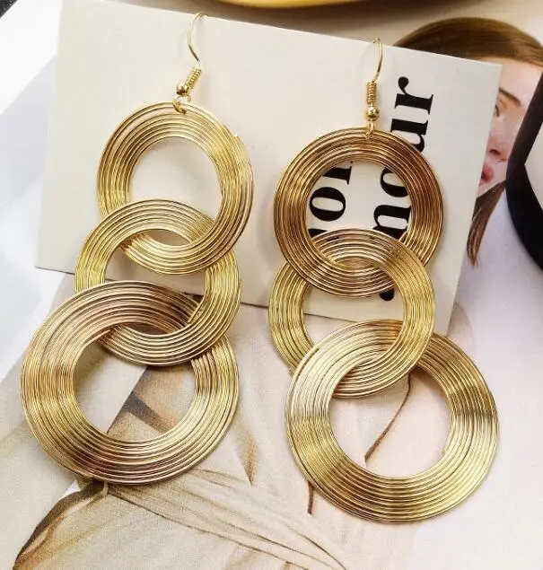 Multi-Layered Round Personalized Earrings in Stainless Steel Plated 18K Gold,Women's Wholesale Jewelry