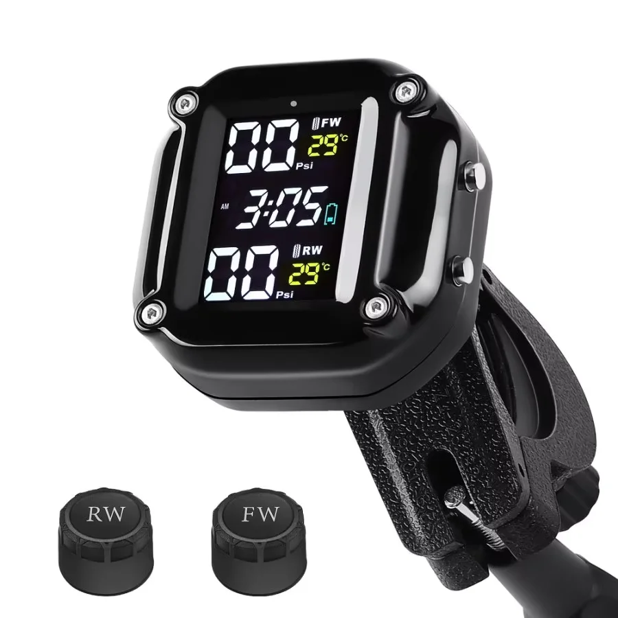 Motorcycle Tire Pressure Monitor Digital Display Motorcycle Wireless Tire Pressure Detector With 2 External Sensors