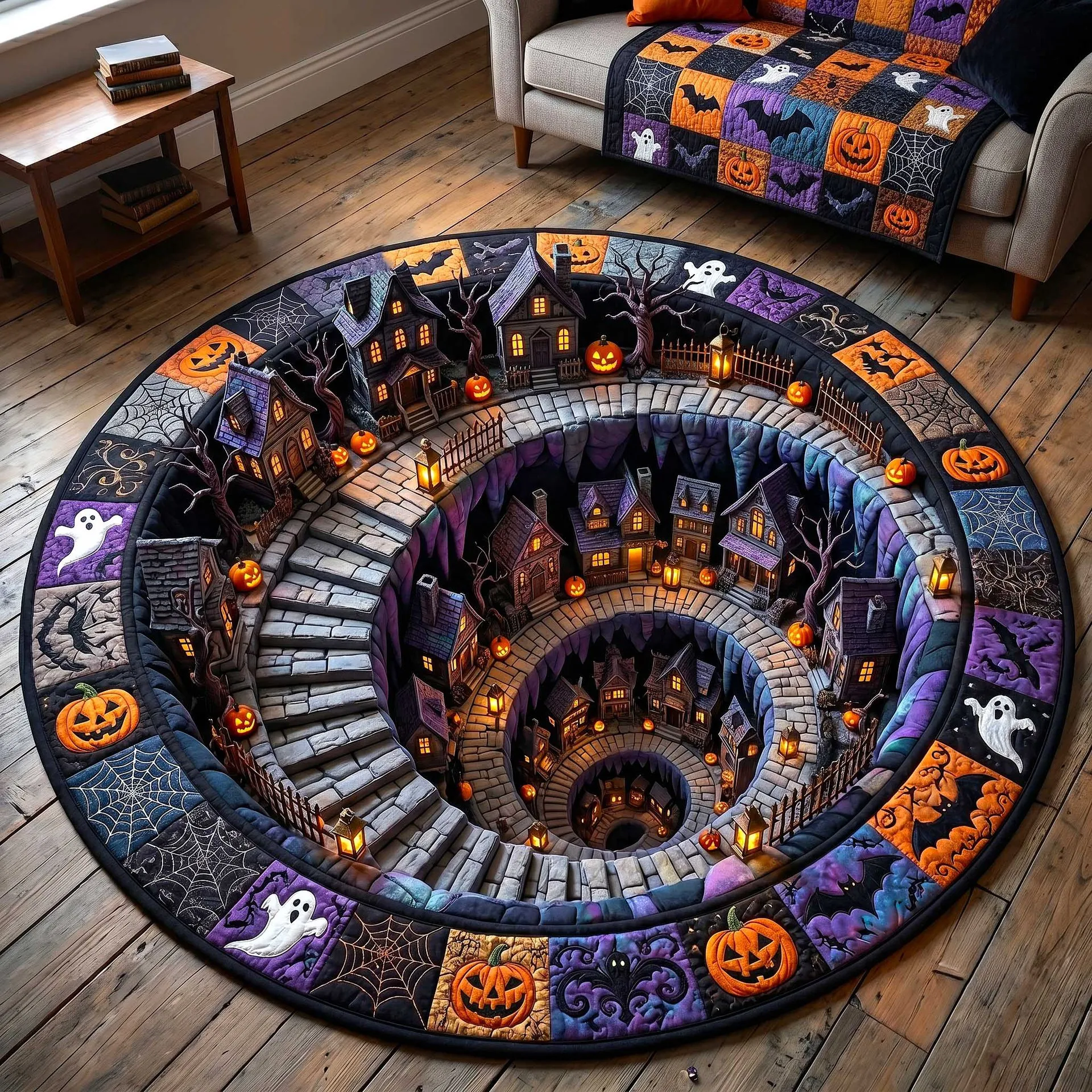 Horror Halloween Round Rug Bat Cat Skull Printed Plush Surface Non-slip Carpet for Home Outdoor Decor Door Mat, Cthulhu Antenna