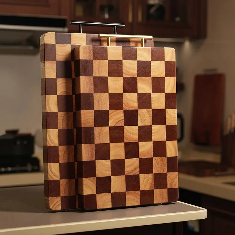 Premium Cutting Board Solid Rubberwood Checkerboard Pattern, Sturdy Chopping Block, Anti-Corrosion Durable Home Kitchen