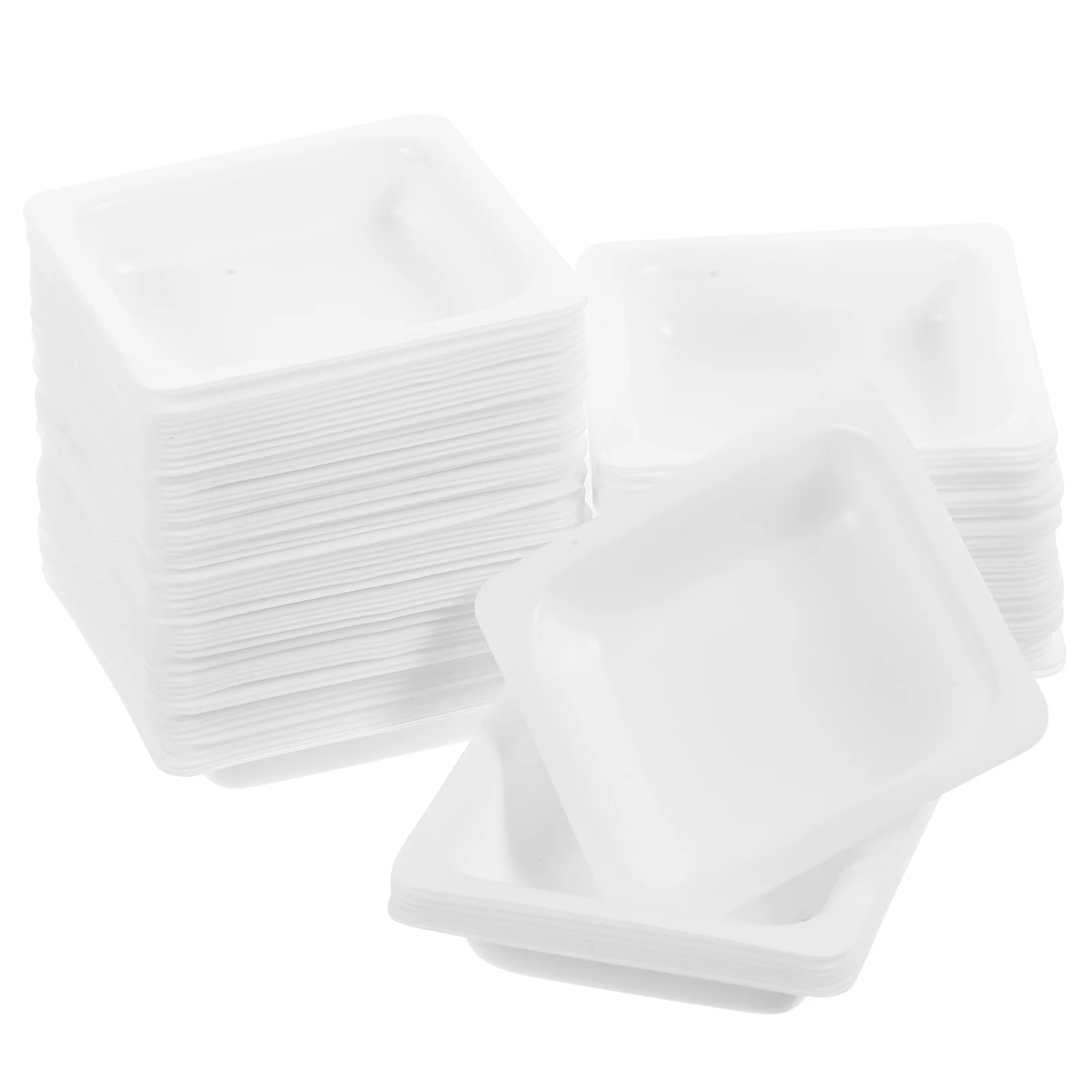 

100 Pcs Reusable Pans Weighing Dish Sample Tray Storage Trays Square Boats White Plastic