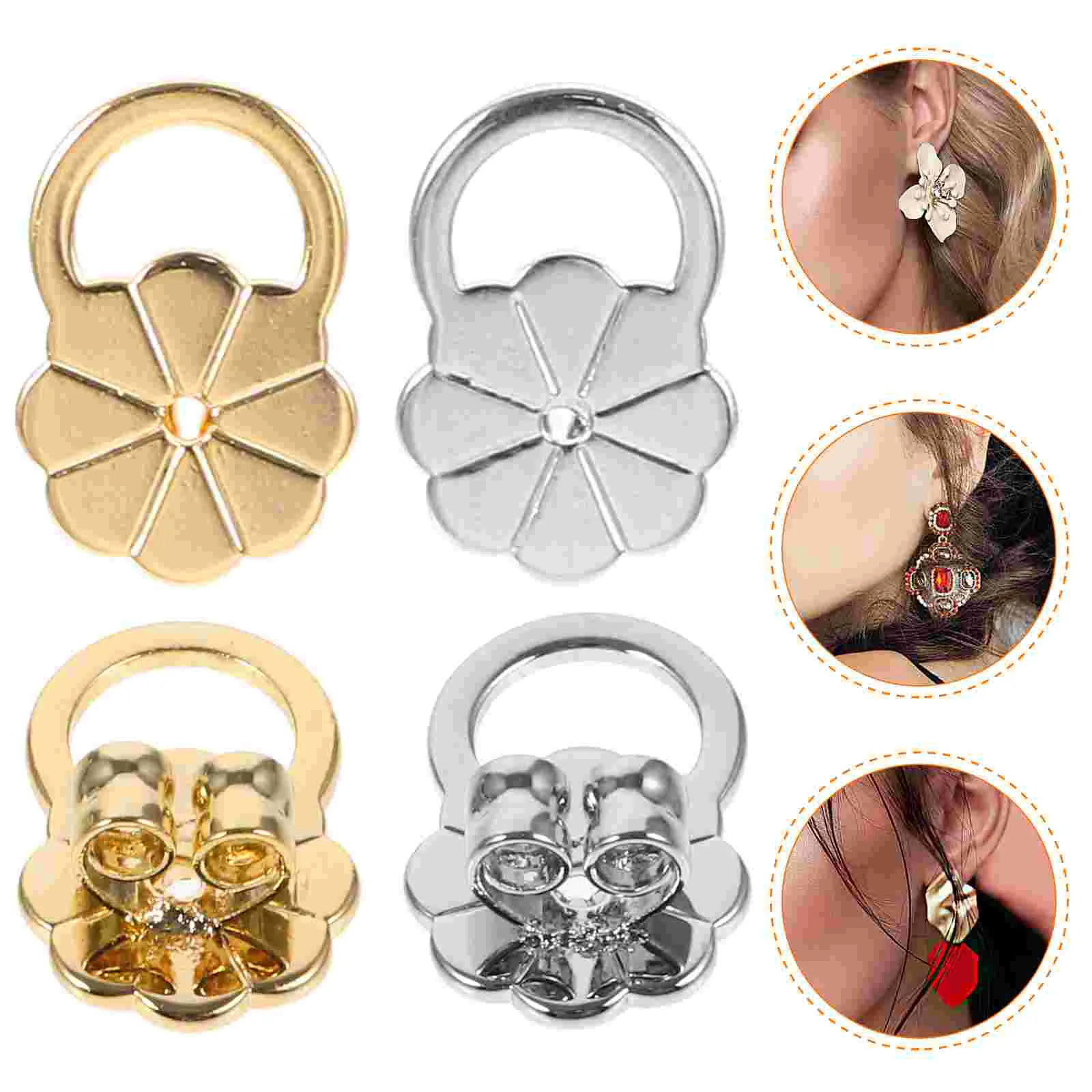 4 Pcs Plum Blossom Ear Plug Piercing Stud Back Earring Lifters Plugs Locking Backs Sports Earbuds Bulk Jewelry