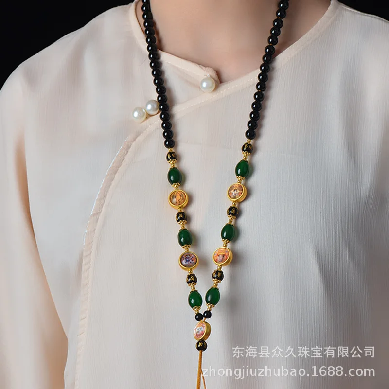 جديد التايلاندية البوذية العلامة التجارية الألعاب الثقافية Tangka Wuye حبال معلقة البلوزات سلاسل العقيق الأسود القلائد قلادة للرجال محظوظ يهودي