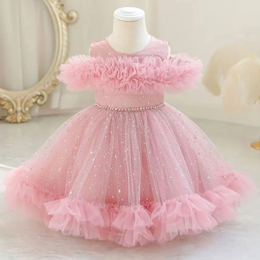 HETISO Girls Princess Dress for Party Sparkling Sequins Children's Birthday Holiday Wear Kids Gown 1-4 Years