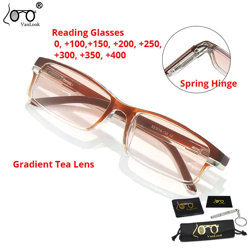 

Women Sunglasses For Sight Reading Glasses Men Gradient Tea Lens Anti UV400 Glass Spring Hinge Spectacles Frame