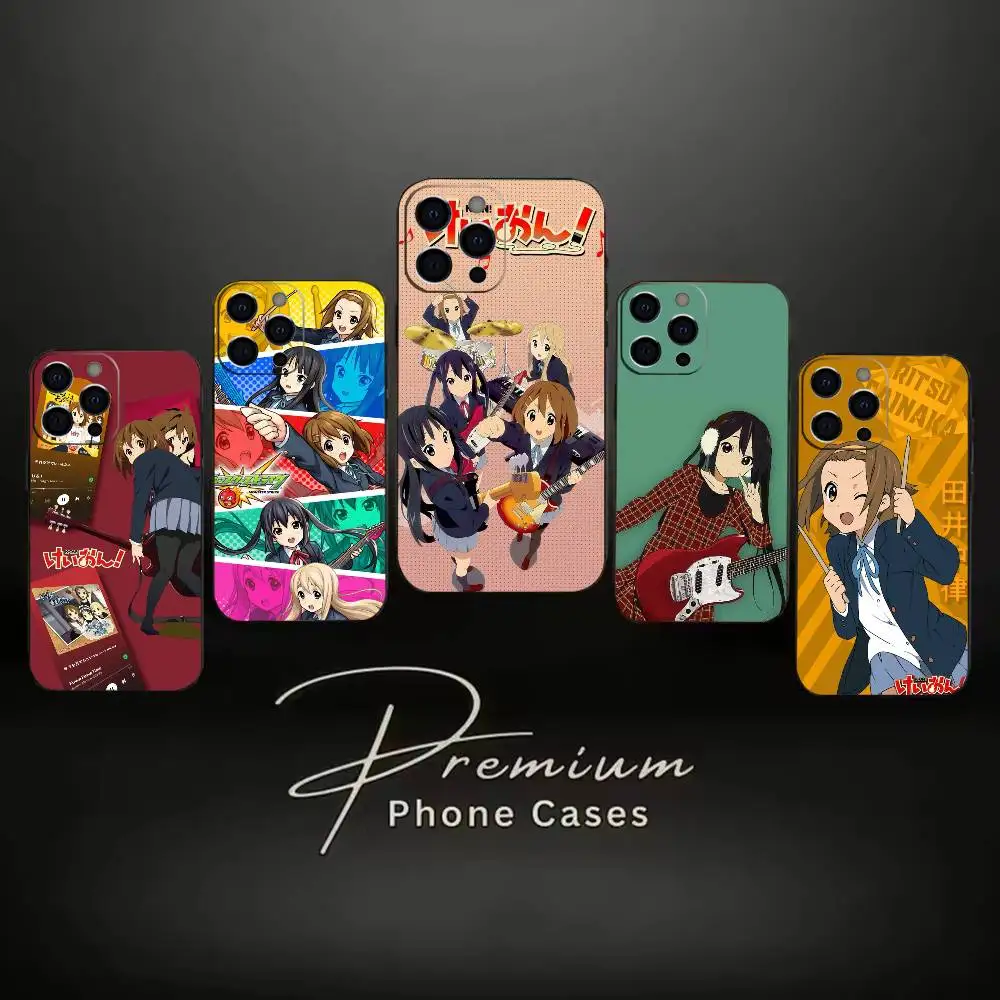 Capa de Celular Macia Preta Estilo Moe K-ON Campus Musics para iPhone 16 17 15 14 13 12 11 X XR Plus Pro Max Plus